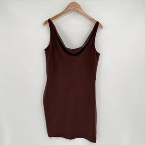 YL by Yair Chocolate Brown Sleeveless Cowl Neck Midi Silk Dress Women's Sz 14